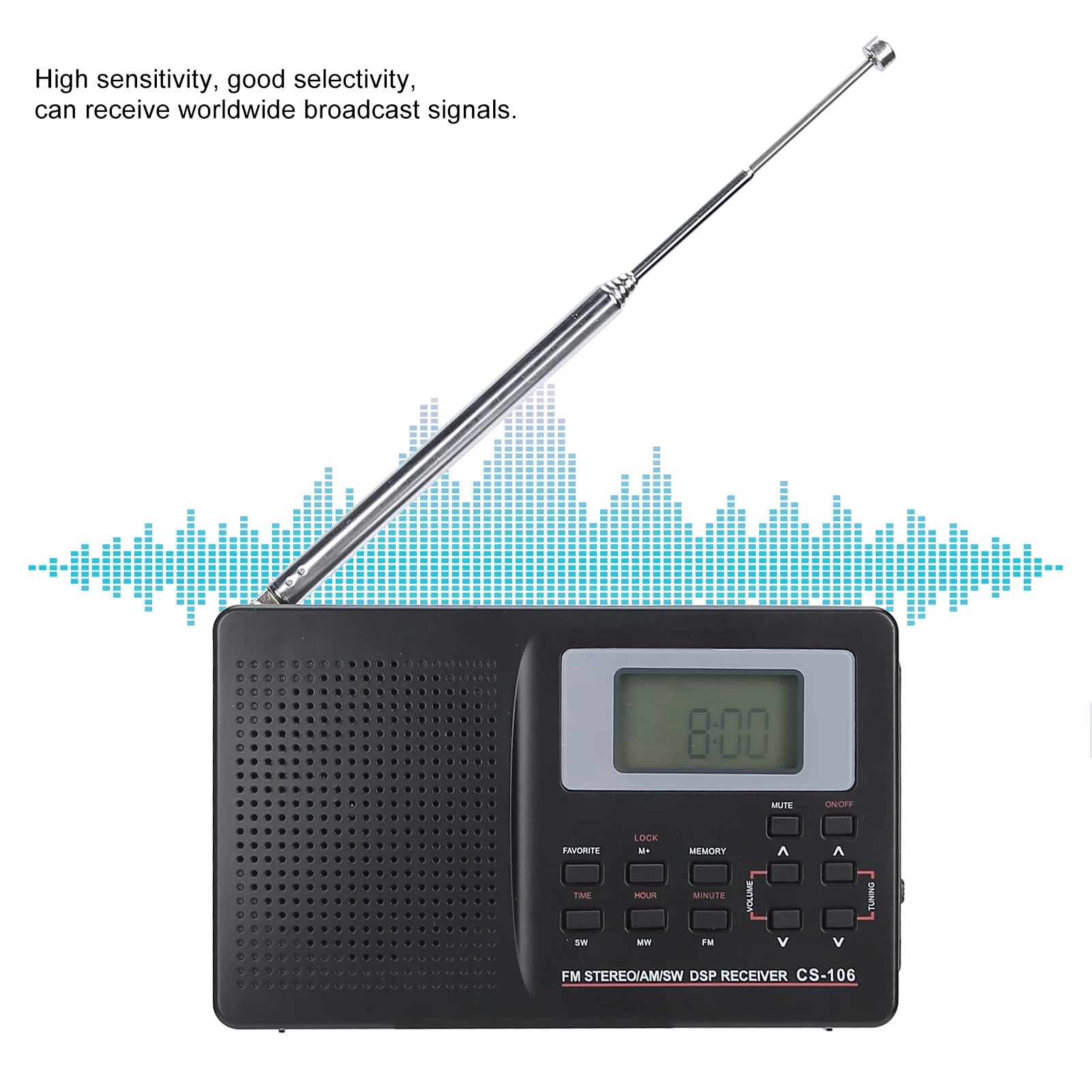 CS‑106 Full Band Radio  FM/AM/SW/MW Receiver with Digital Clock Earphone Portable Radio Radio Receiver Radio with Earphone