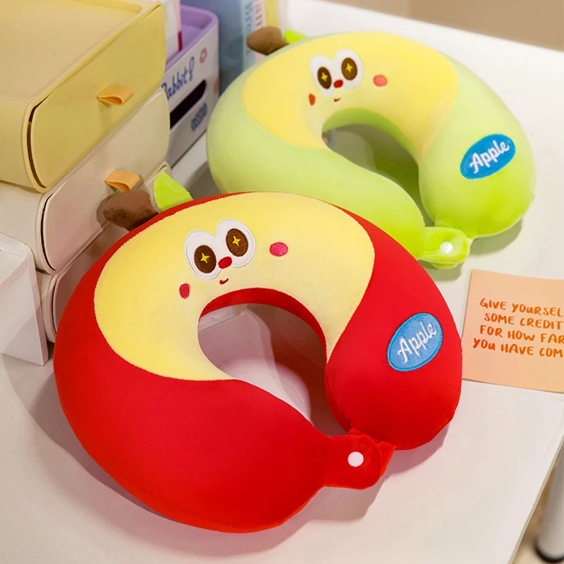 Cute Apple Travel Neck Pillow Memory Foam Office Nap Pillows Cartoon U Fruit Pillow Headrest for Airplane Train Long Flights