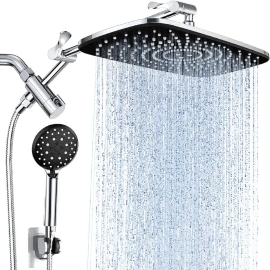 

Wide High Pressure Rain Shower Head with Handheld Handheld Shower Heads with Multi Spray Modes Rainfall Combo with 15" Metal Ex