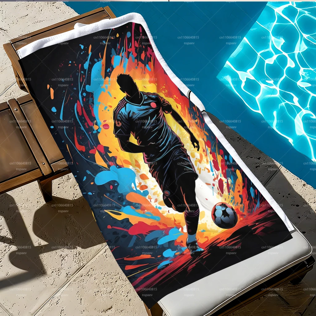 Colorful Soccer Player Beach Towel, Abstract Graffiti Football Print Microfiber Towel, Quick Dry Sports Bath Towel for Men Boys,