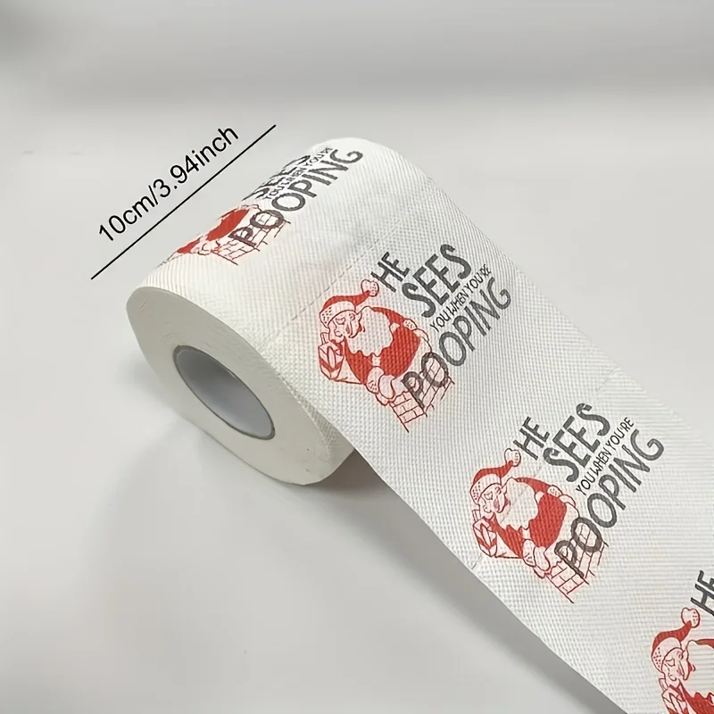 1 Roll Christmas Toilet Paper, Funny Santa Claus Novelty Design, Unique Holiday Gift for Friends, Unbleached Wood Pulp Decorativ