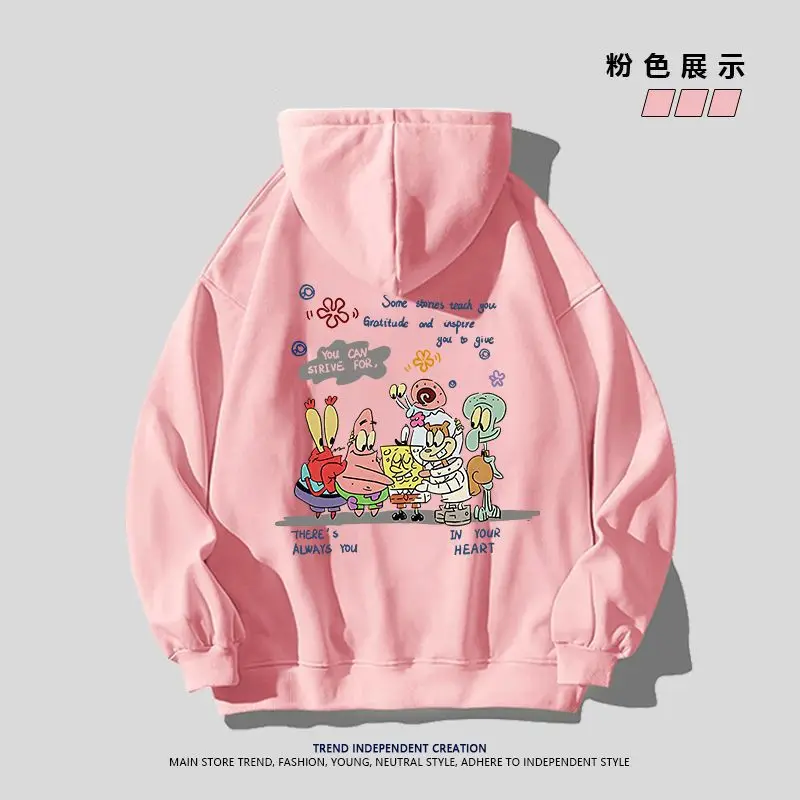 

Милая толстовка с капюшоном в стиле мультфильма «Губка Боб Квадратные штаны» для пар, свободный пуловер с длинными рукавами для мужчин и женщин