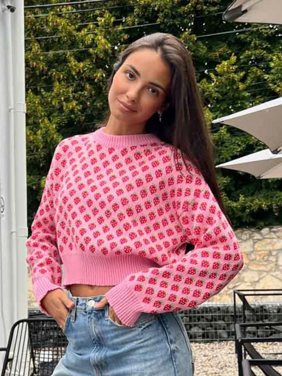 

Blubelle женский новый осенне-зимний жаккардовый свитер с круглым вырезом и длинными рукавами, свободный крой, повседневные джемперы