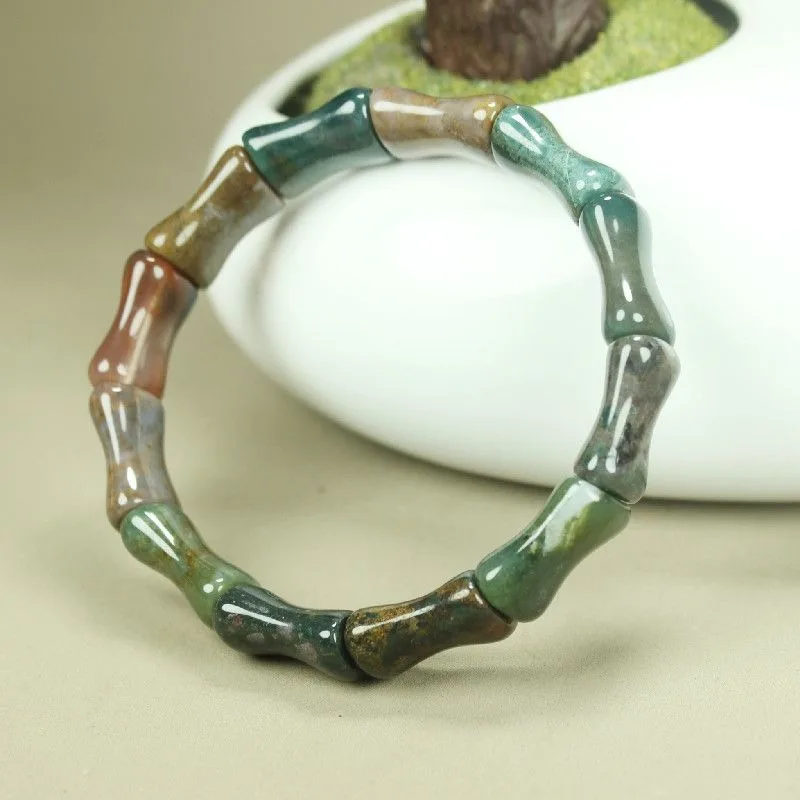 Premium pure natural colorful agate bamboo jade bracelet rising Chinese style men's and women's bracelet