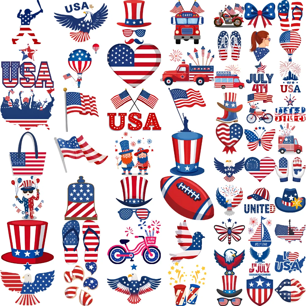 

63pcs Temporary Tattoo Eagle Waterproof Long-lasting Body Stickers Flag USA Cartoon For Boys Cheeks Arms