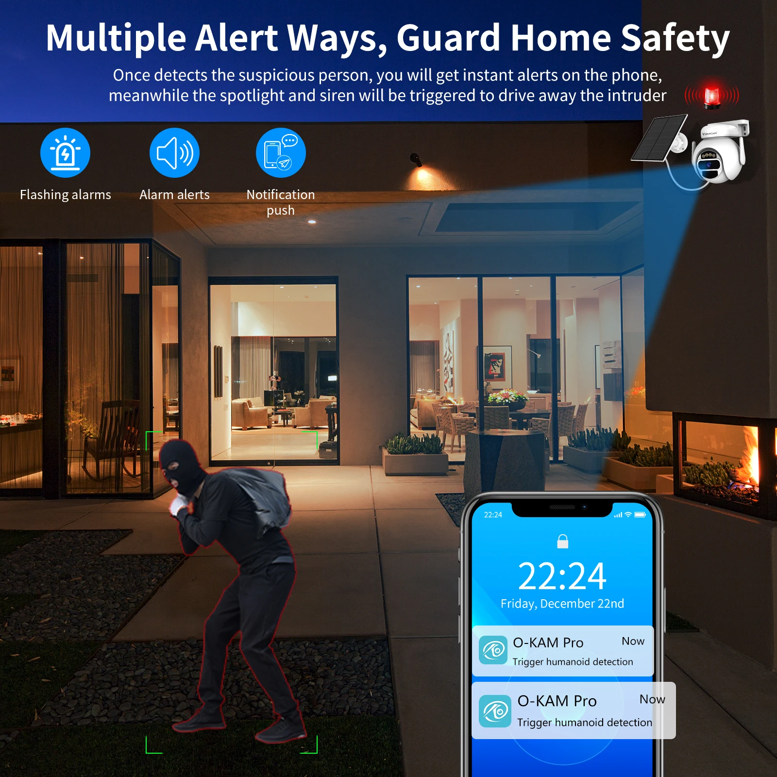 كاميرات أمان Vstarcam 2K 3MP تعمل بالطاقة الشمسية، بطارية خارجية لاسلكية، مقاومة للماء IP66، كشف الإنسان PIR، صوت ثنائي الاتجاه