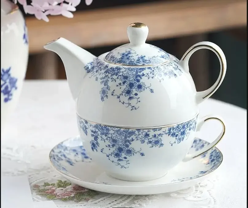 English Flower Teapot Classical Blue and white Pot Home Ceramic Cup  Phnom Penh Afternoon Teaware Set