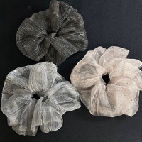 1PC Seersucker Baby's Breath Rhinestone Hair Scrunchie, Fashionable Striped Tulle Hair Rope for Women to Tie Ponytails in Summer