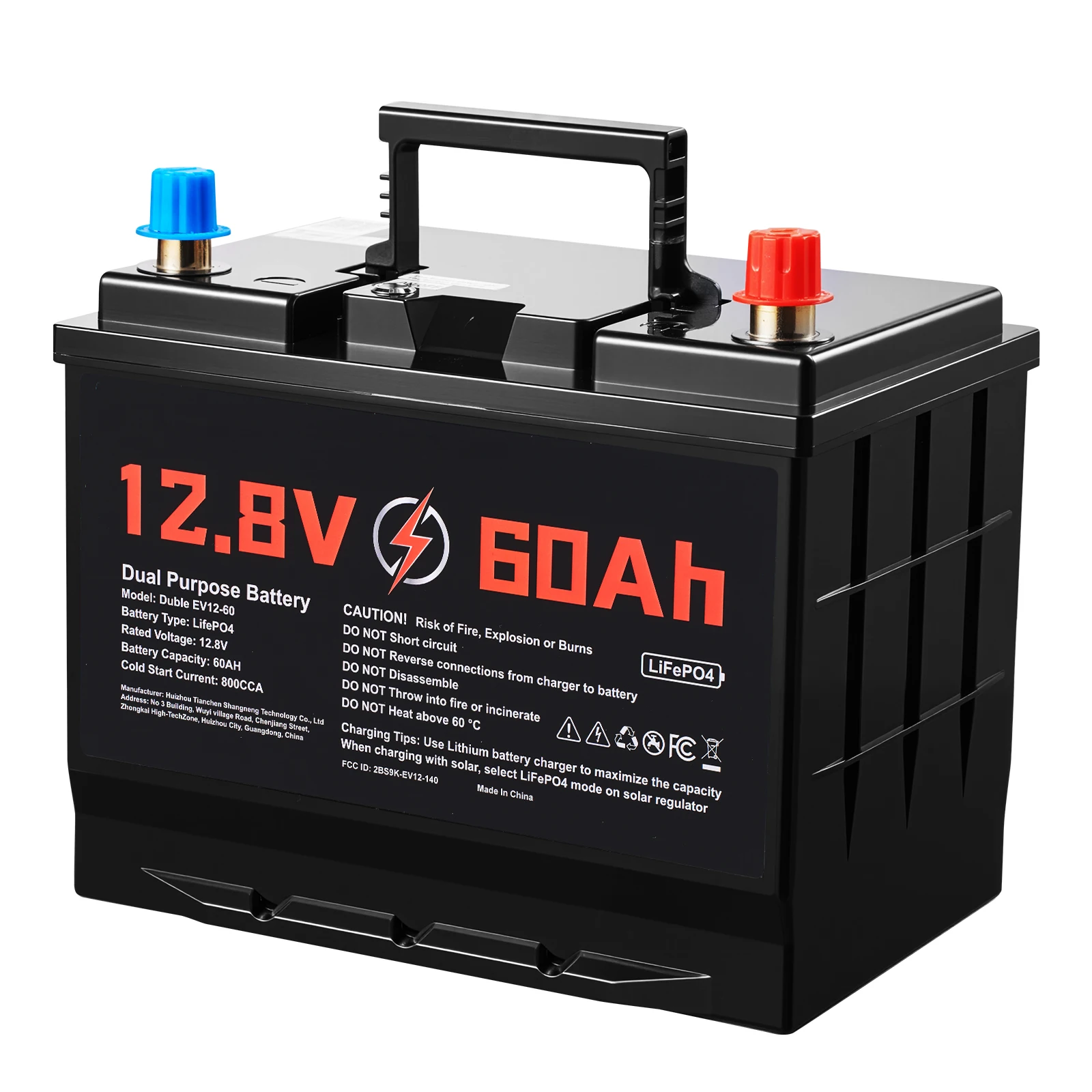 VEVOR 12V 60Ah Dual Purpose LiFePO4 Lithium Battery 800 CCA Group 24 Smart BMS Car Start-Stop for Automotive Engine Starting