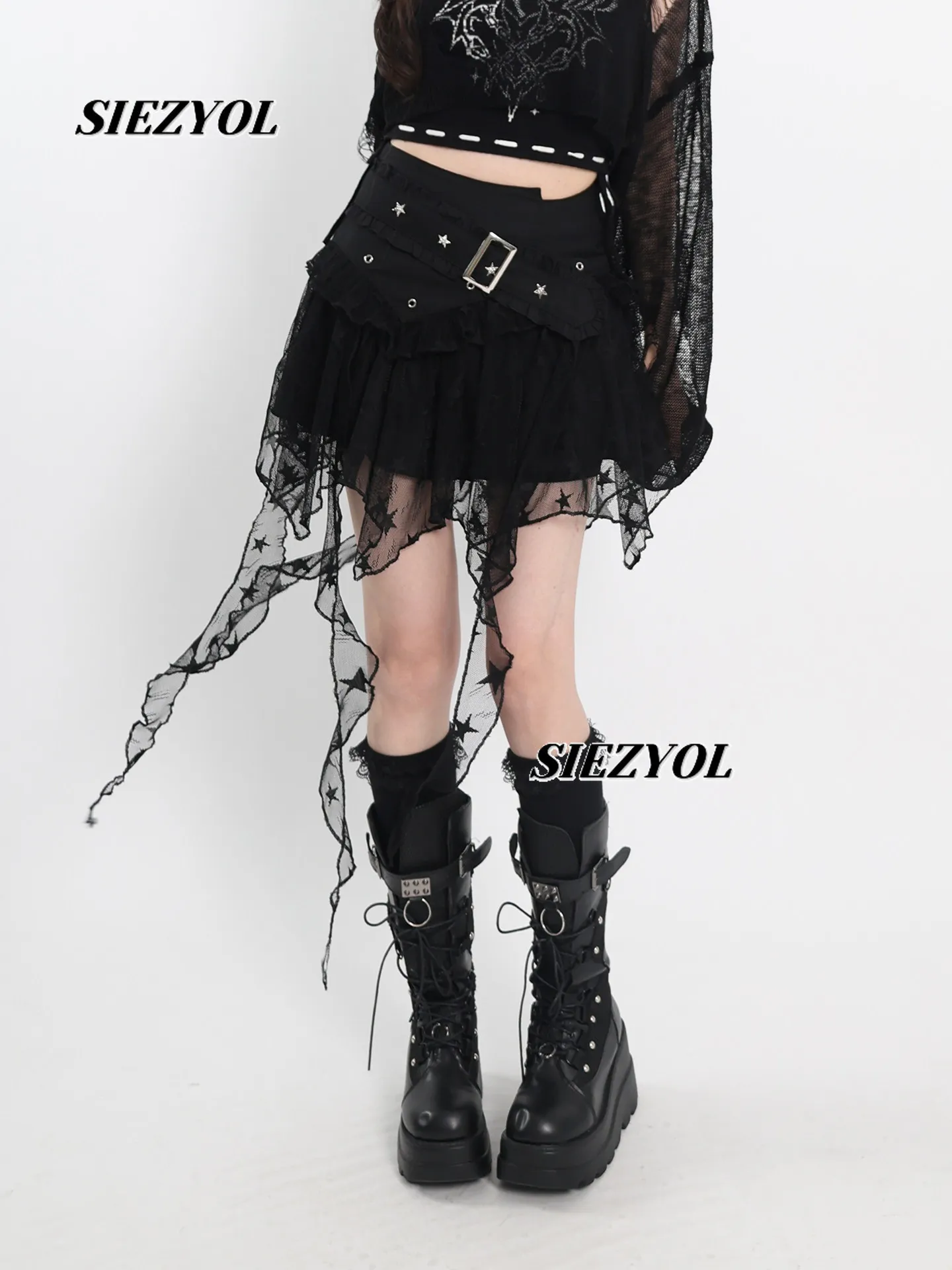 Original Ribbon Patchwork Asymmetrical Mini Skirt New Summer Collection Sweet Spicy Style High-waisted Black White Short Skirts