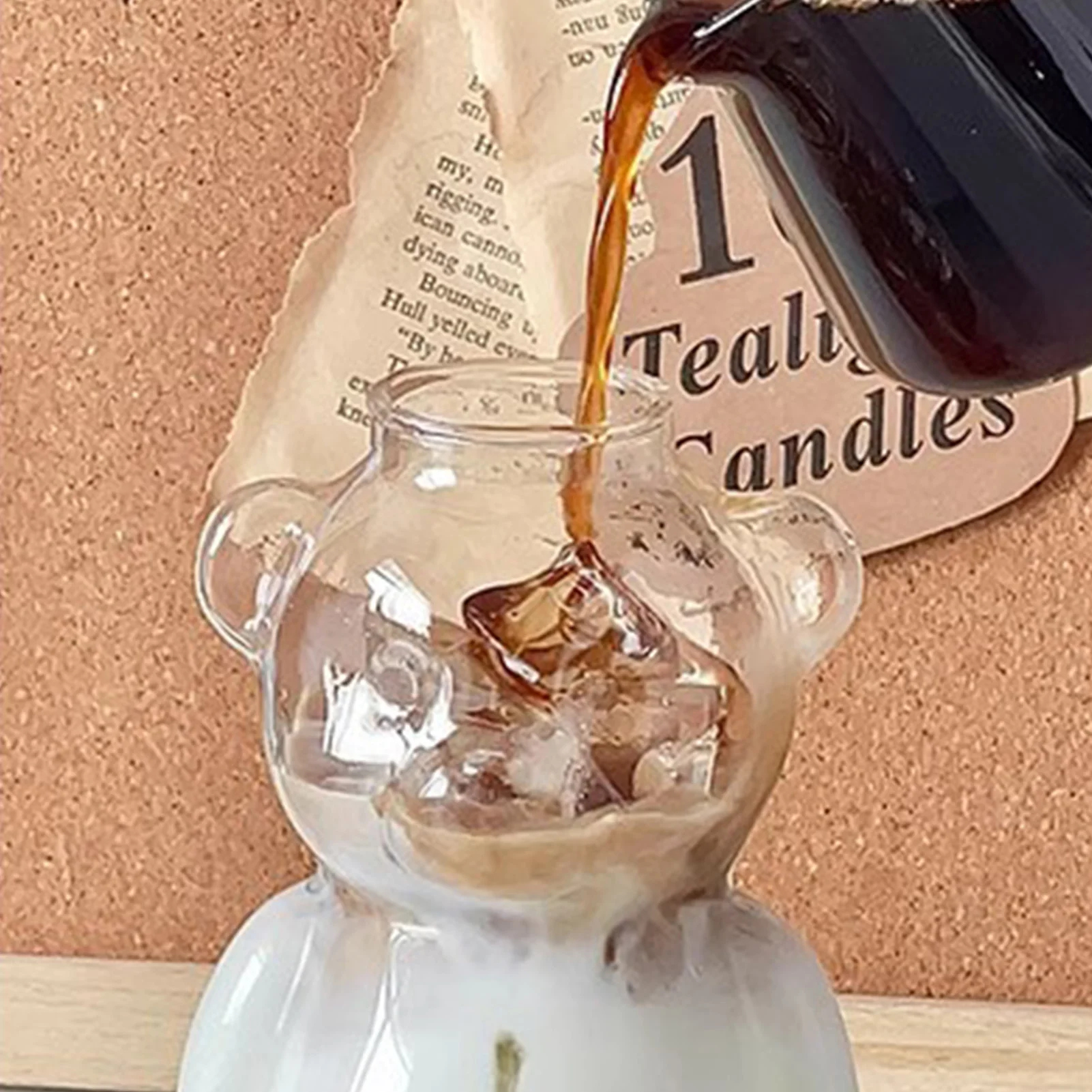 

320ml Glass Cup With Straw Cute Cartoon Bear Shaped Glass Cup For Coffee Juice Beverage Milk Tea Kitchen Drinking Utensils