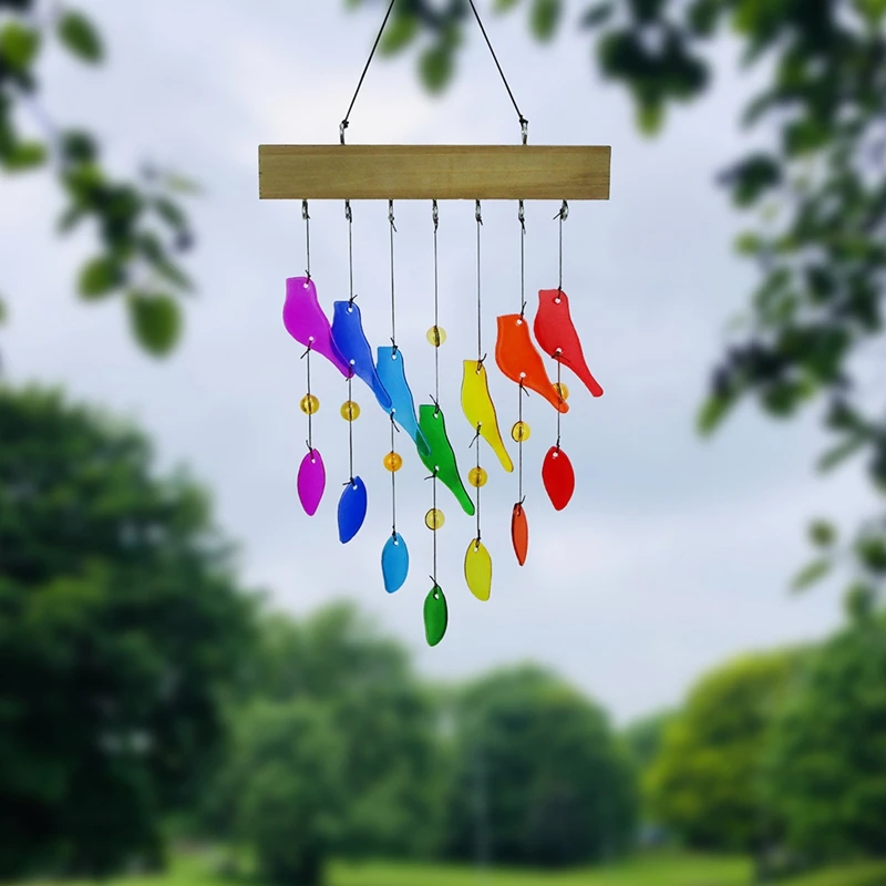 

Handwork Crystal Glass & Driftwood Chimes, Sandblasted Glass And Wood Handcrafted Wind Chimes, Birds Wind Chimes Easy Install