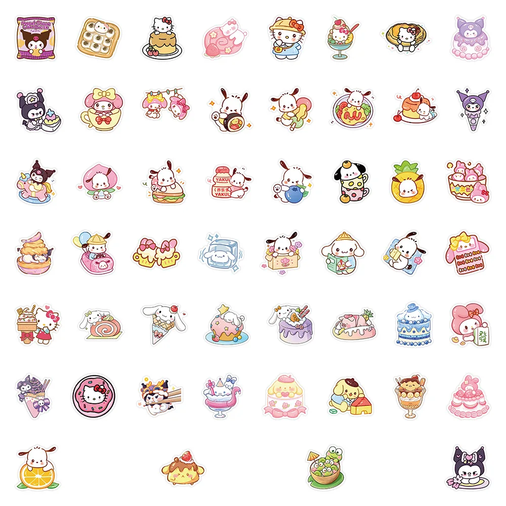 10/30/50PCS Kawaii Sanrio Hello Kitty Kuromi Food Stickers Cartoon Cute Graffiti DIY Skateboard Guitar Waterproof Decal Kids Toy