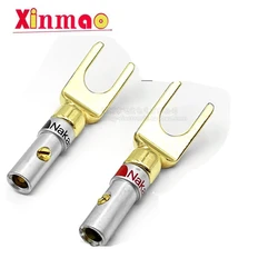 Middle channel pure copper gold-plated banana plug welding free U-shaped audio speaker speaker cable power amplifier connector