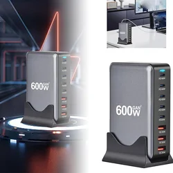 New 600W GaN USB C Charger 8-port USB Type C PD Fast Charging Station PD3.1 Adapters for iPhone 16 15 14 Samsung Xiaomi Huawei