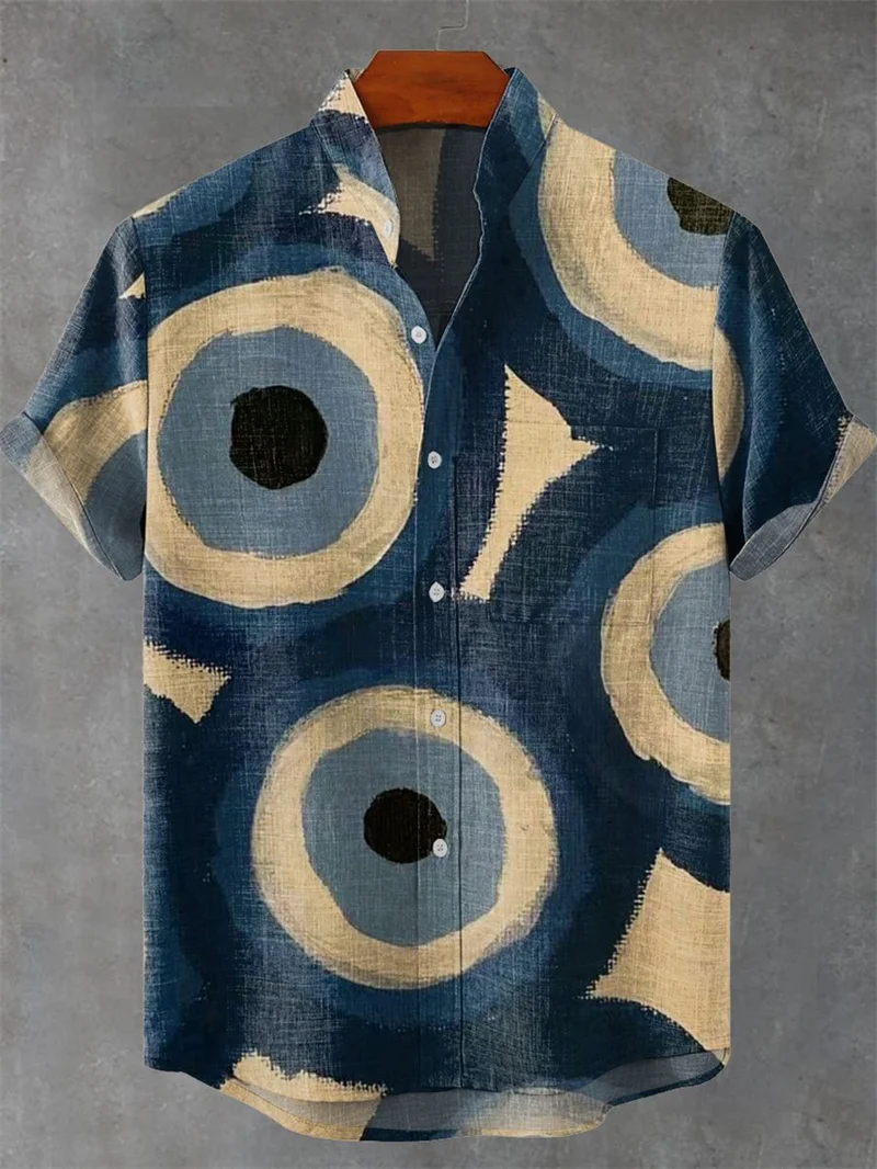 Men's Short Sleeve Linen Shirt Vintage Black Mandala Art Pattern 3D Printing Casual Fashion New Collection