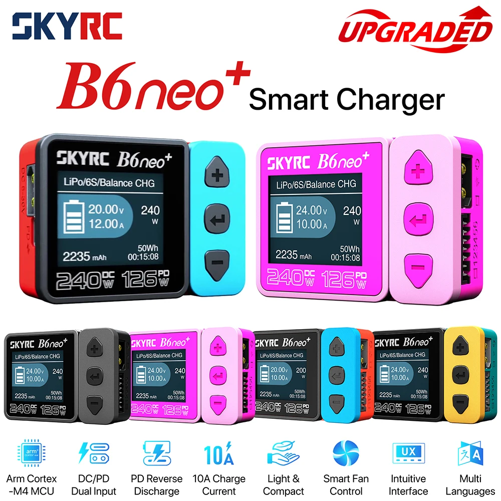 ​SKYRC B6neo+ Smart Charger High Power DC240W PD126W Multilanguage Balance Charger 600mA XT60/Type-C /PSA100 Power Adapter