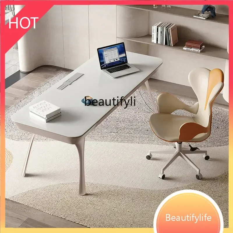 

new Light Luxury Stone Plate Desk Modern Minimalist Study Workbench Cream Style French Office Computer Desk ss 8617
