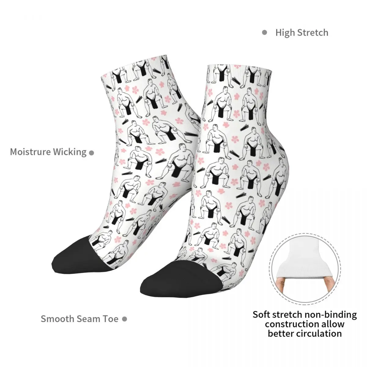 Sumo And Cherry Blossoms Japanese Ankle Socks Male Mens Women Autumn Stockings Hip Hop