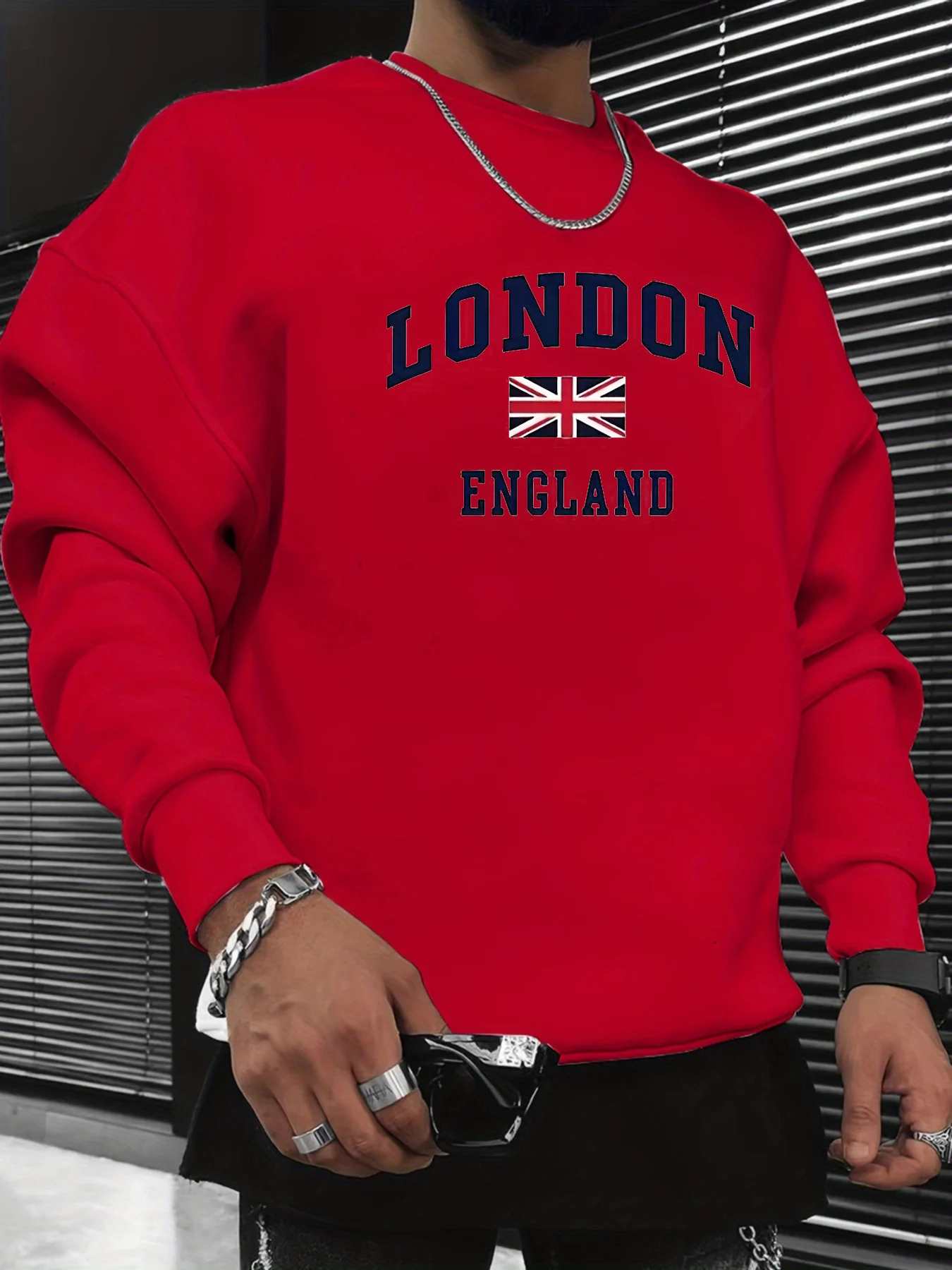 Men's autumn and winter fashionable casual loose London England graphic printed long sleeved round neck sweatshirt