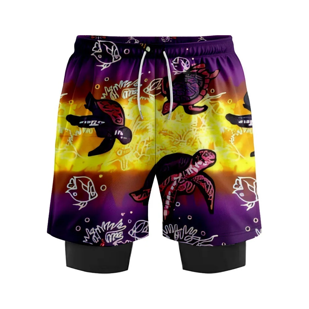 

Tropical Sea Life Graphic Swim Trunks for Men Beach Shorts with Compression Liner Bathing Suit Summer Swimming Shorts Plus Size