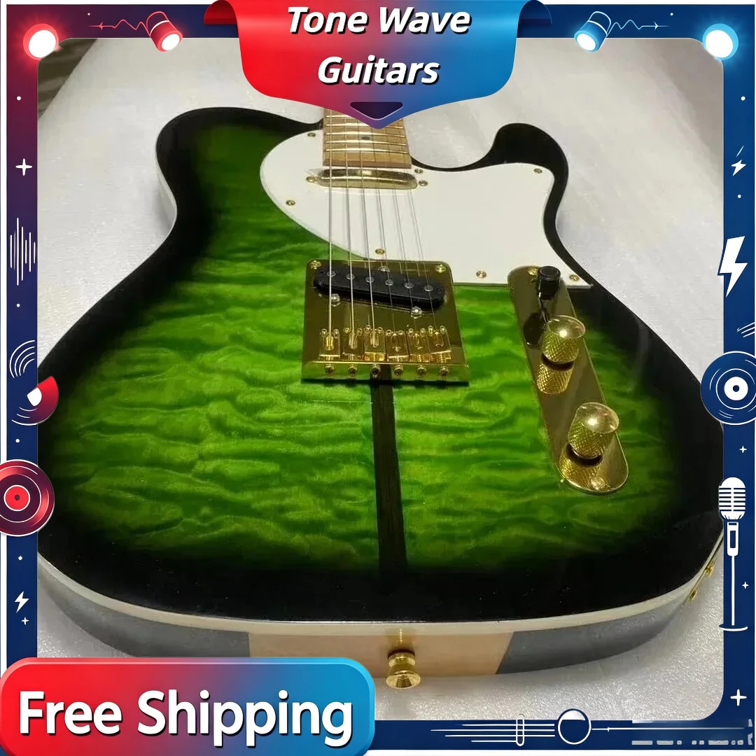 New  Factory Direct Green Tiger Stripe Gradient TELE01 Golden Hardware Vintage Electric Guitar  Delivery Included