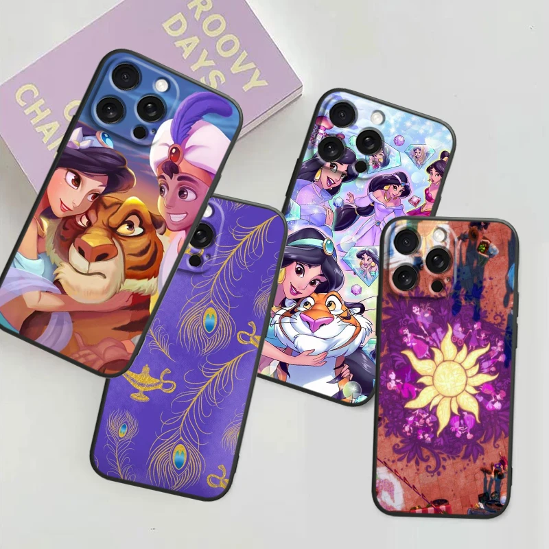 

Disney Princess Cartoon For iPhone 15 14 13 12 11 XS XR X 8 7 SE Pro Max Plus Mini Black TPU Phone Case