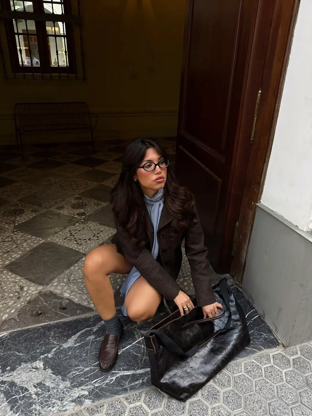 معطف نسائي أنيق من الصوف البني كاجوال بجيب طية صدر السترة فضفاض وصدر واحد سترة قصيرة للسيدات سترات مكتب للتنقل اليومي #5