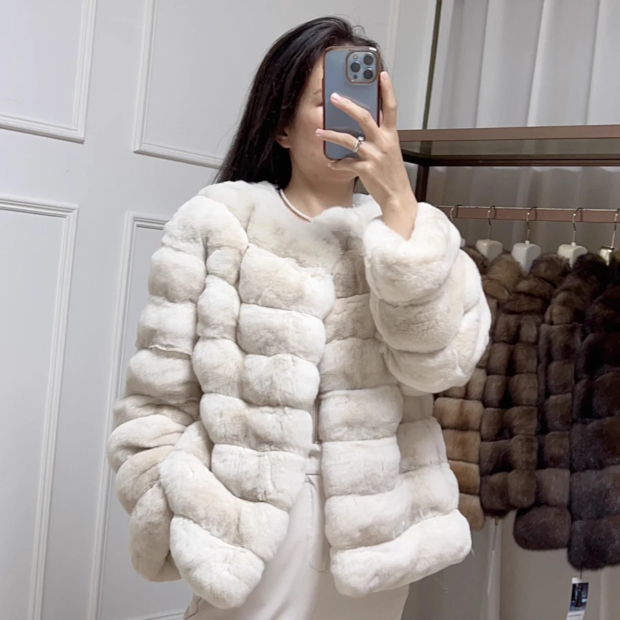 Chinchilla Fur Real Rex Rabbit Fur Coats White Fur Jacket Best Selling Short Natural Rabbit Fur Coat Women