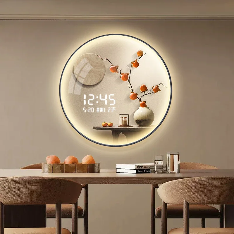 New Chinese Circular Persimmon Ruyi Electronic Wall Clock Living Room Porch Decorative Painting Hanging Wall Clock Wall Decor