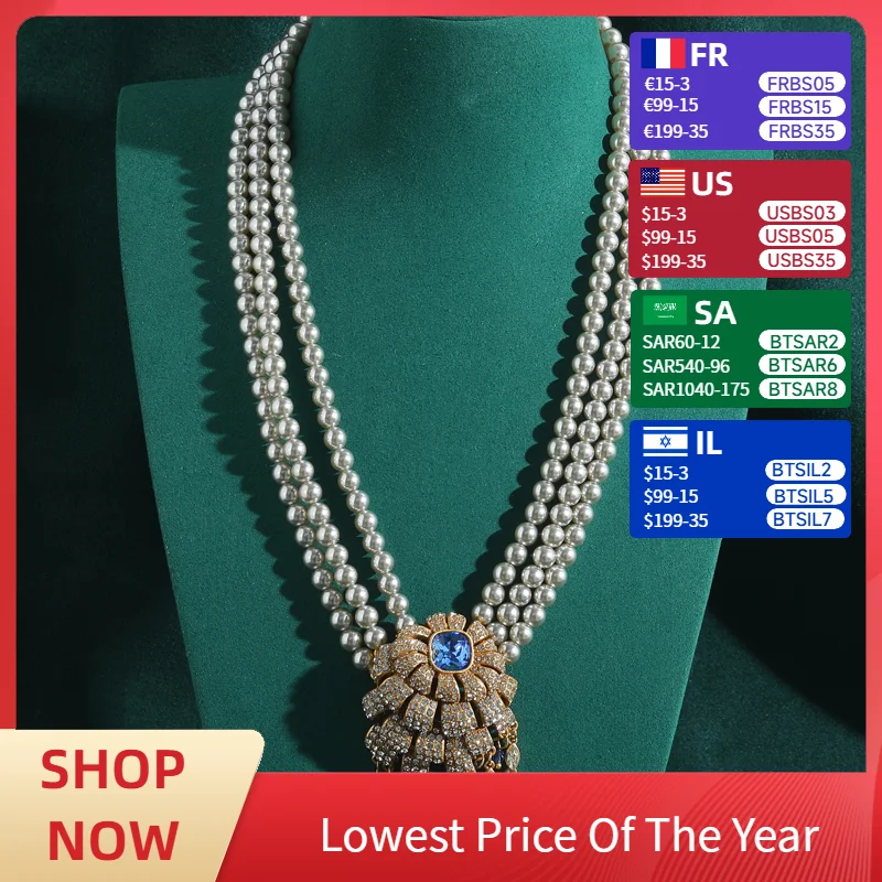 Layered Necklaces Vintage Jewelry Zircon Flower Pendants Pearl Chain Stone For Woman Luxury Designer Wedding Accessories Brida