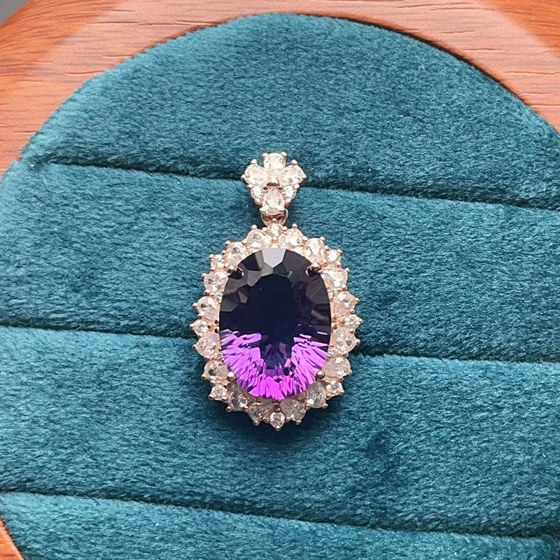 Large size luxury Amethyst pendant 12mm*16mm 10ct natural amethyst necklace pendant for women 925 silver jewelry