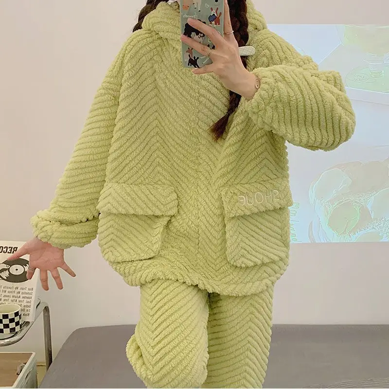 

Женские пижамы, осенне-зимняя мода, удобная одежда для сна, сохраняющая тепло, минималистичная утолщенная домашняя одежда премиум-класса на флисовой подкладке