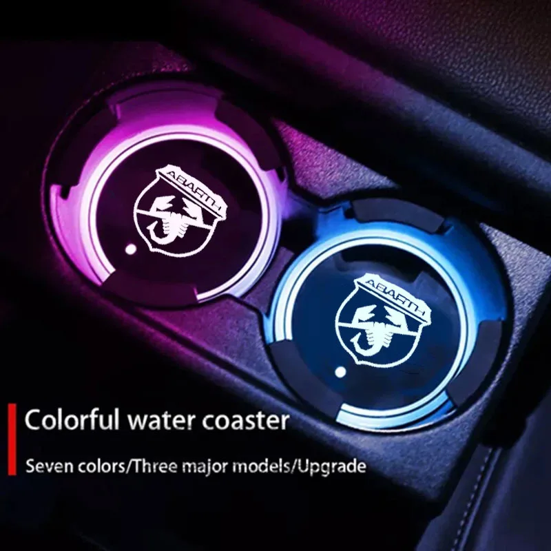 

Car Cup Holder LED Light Car Cup Pad Colorful Light Coaster Accessories For Abarth 500 595 124 Becquet Fiat Punto Ducato Palio