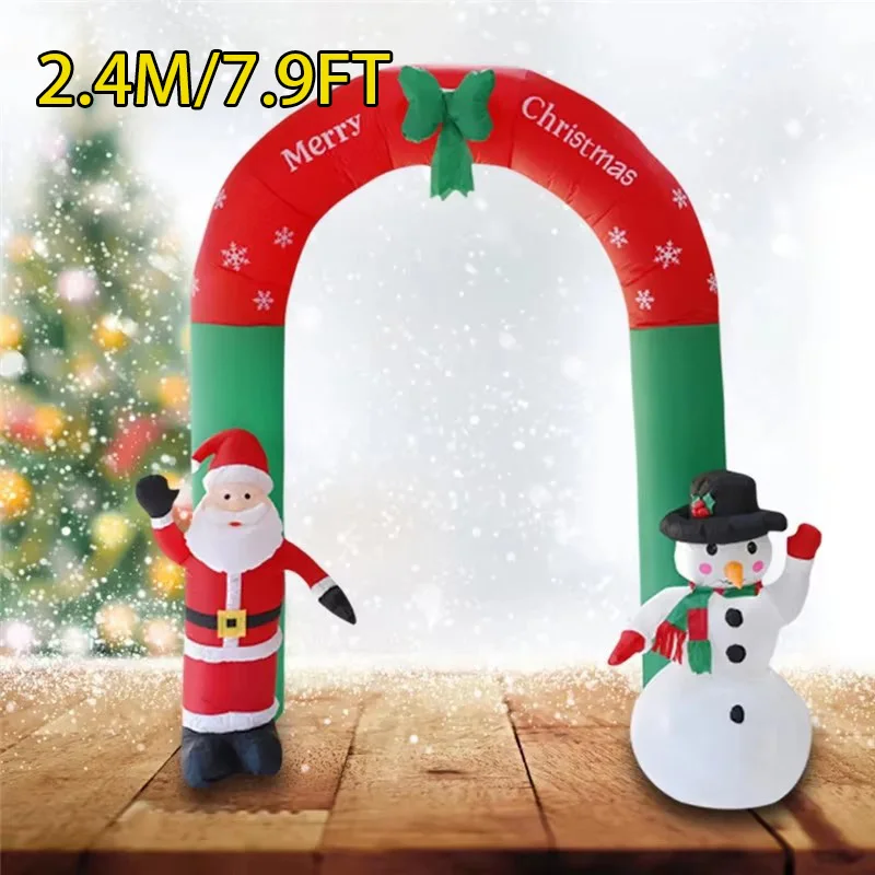 2.4M Christmas Decoration Inflatable Toys LED Lights Santa Claus Snowman Archway Inflatable Model Xmas Party Outdoor Yard Decor