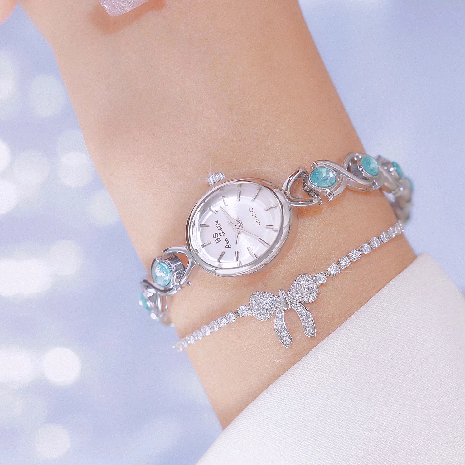 Fashion Luxury Rhinestone Ladies Bracelet Quartz Wristwatch Elegant Women's Watch Stainless Steel Band Reloj Mujer