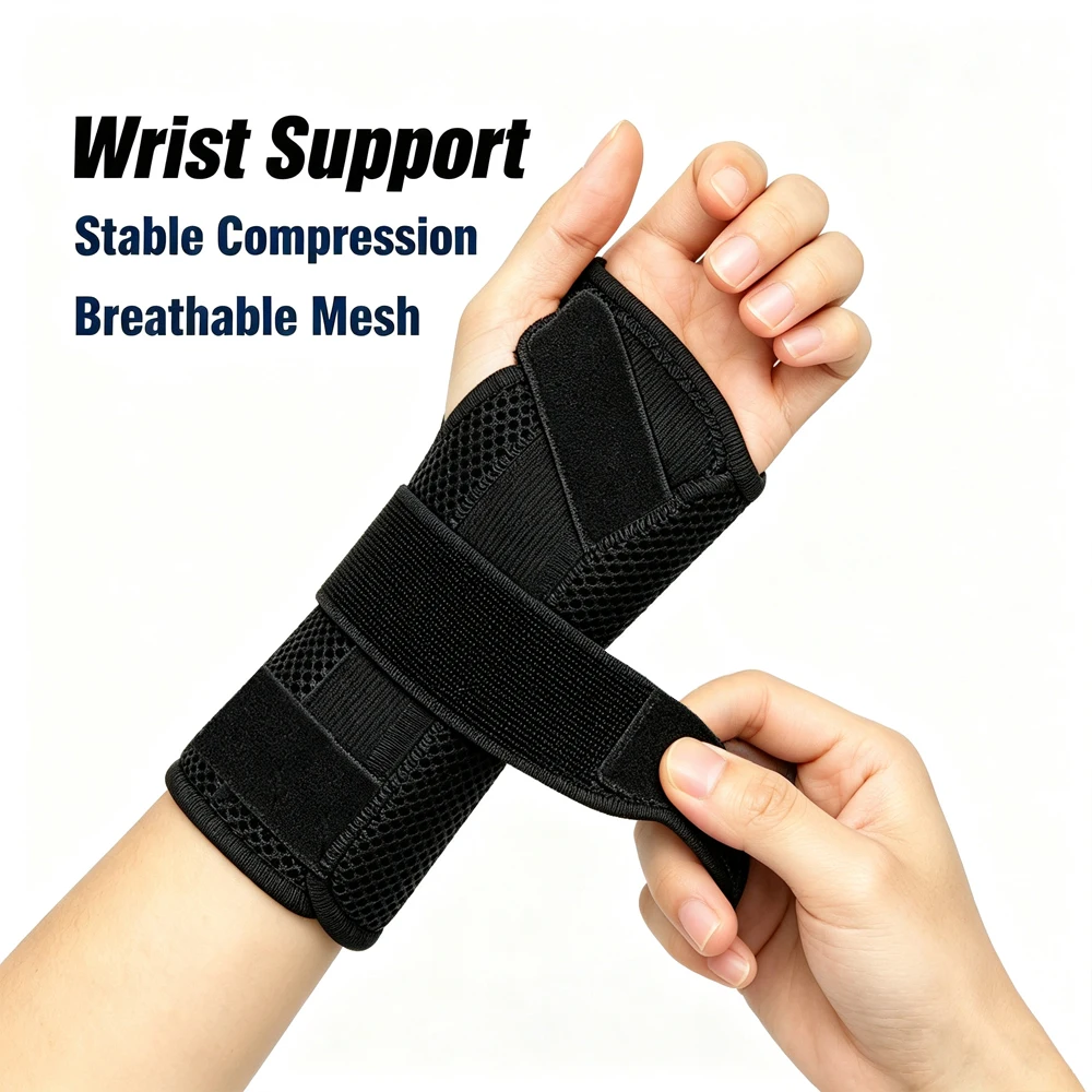 Daily Wear Wrist Immobilizer Brace Relieves Carpal Tunnel Swelling Sprain Tendon Pain Breathable Fabric with Detachable Stays