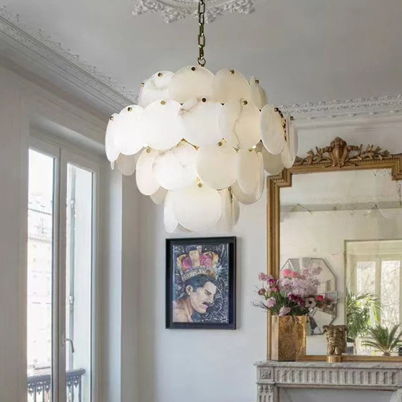 

Contemporary Spanish Snow Marble Lamp Gold Finish Lustre 3 Color Dimmable for Living Room Ceilings