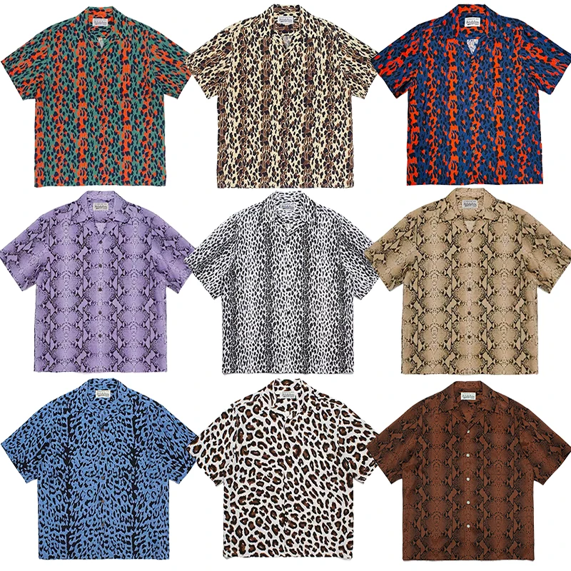 

Летняя повседневная вязаная рубашка свободного кроя с принтом Life Wao Maria Tokyo: змеиный, леопардовый и в горошек, гавайский узор, короткий рукав.