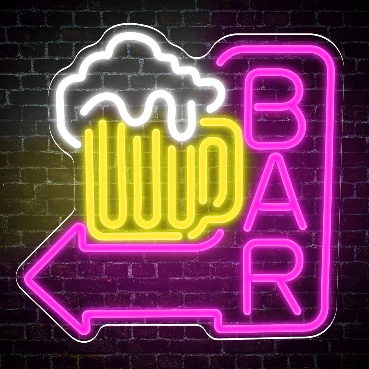 Bar Beer Left Arrow Multicolor Neon Sign LED Wall Art USB Powered Pub Decor Man Cave Storefront Party Novelty Gift Hanging Light