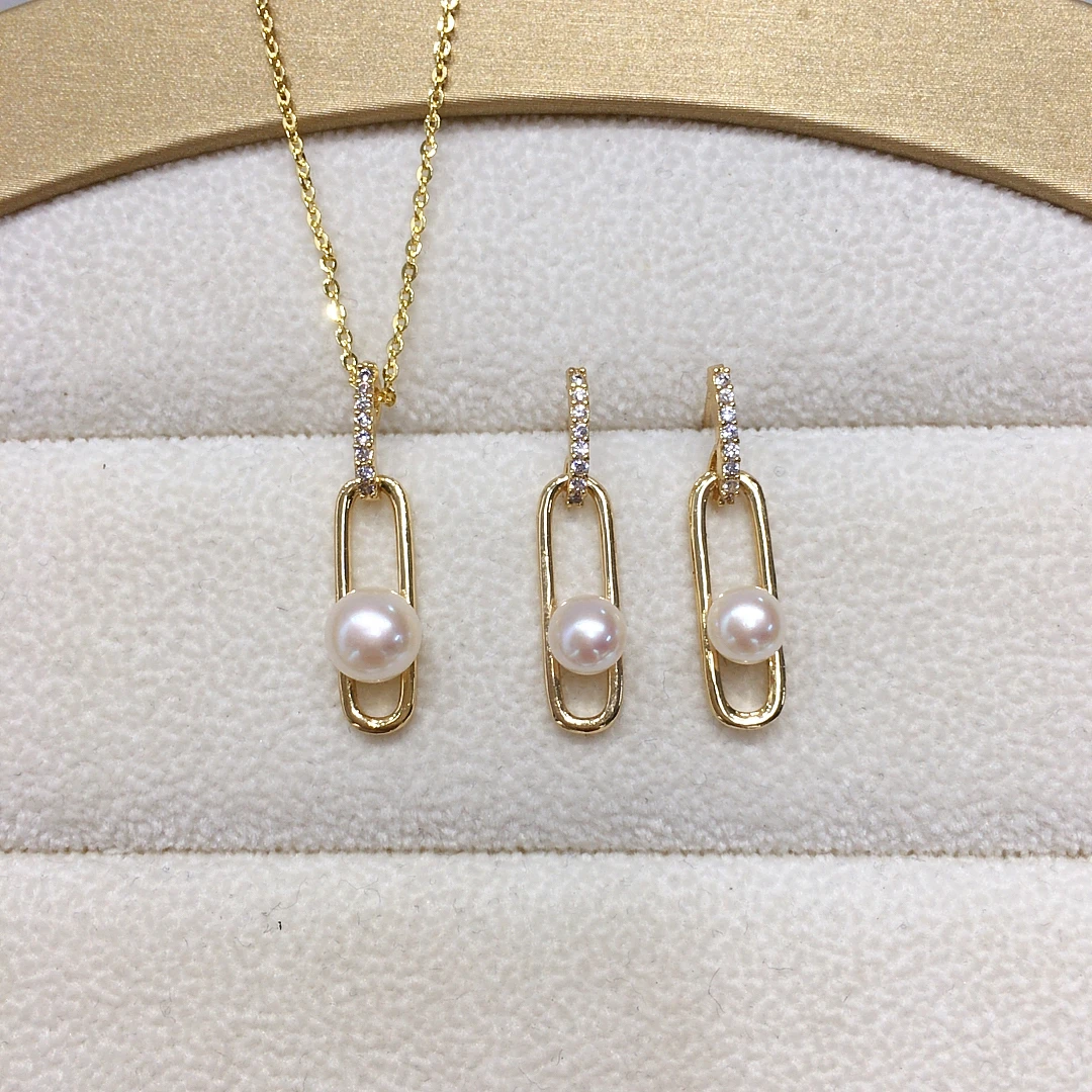

Factory Direct Sale Freshwater Pearl Jewelry Paper Clip Shape Pearl Set Earrings Pendants Special Design Personalized Gift