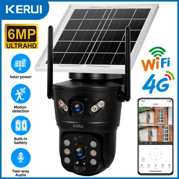KERUI Outdoor 6MP Telecamera Solare 4G SIM WIFI Pannello Solare Doppia Lente Della Macchina Fotografica Impermeabile di Sicurezza Domestica CCTV Video Sorveglianza V380pro