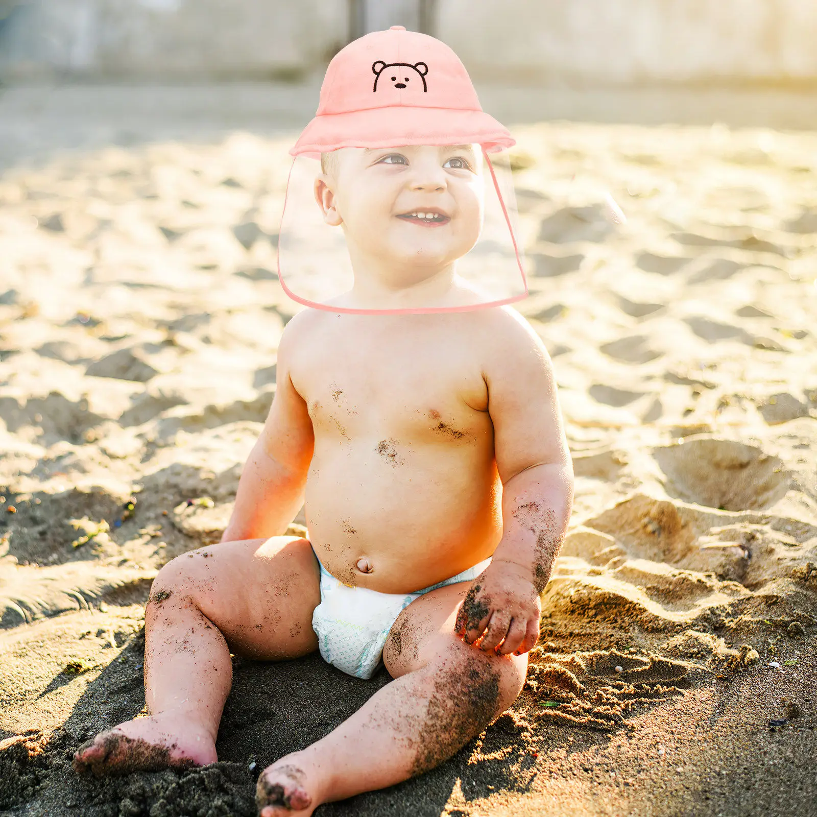 

Baby Sunhat Wide Brim Bucket Hat Kids Face Guarding Protective Cover Foldable Travel Hat Baby Visor Beach Hats for Kids
