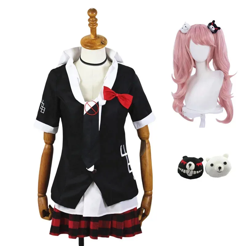 

Junko Enoshima Cosplay Danganronpa Costume Anime Dangan Ronpa Cosplay School Uniforms Monokuma Hairpins Women Girl Outfit Suit