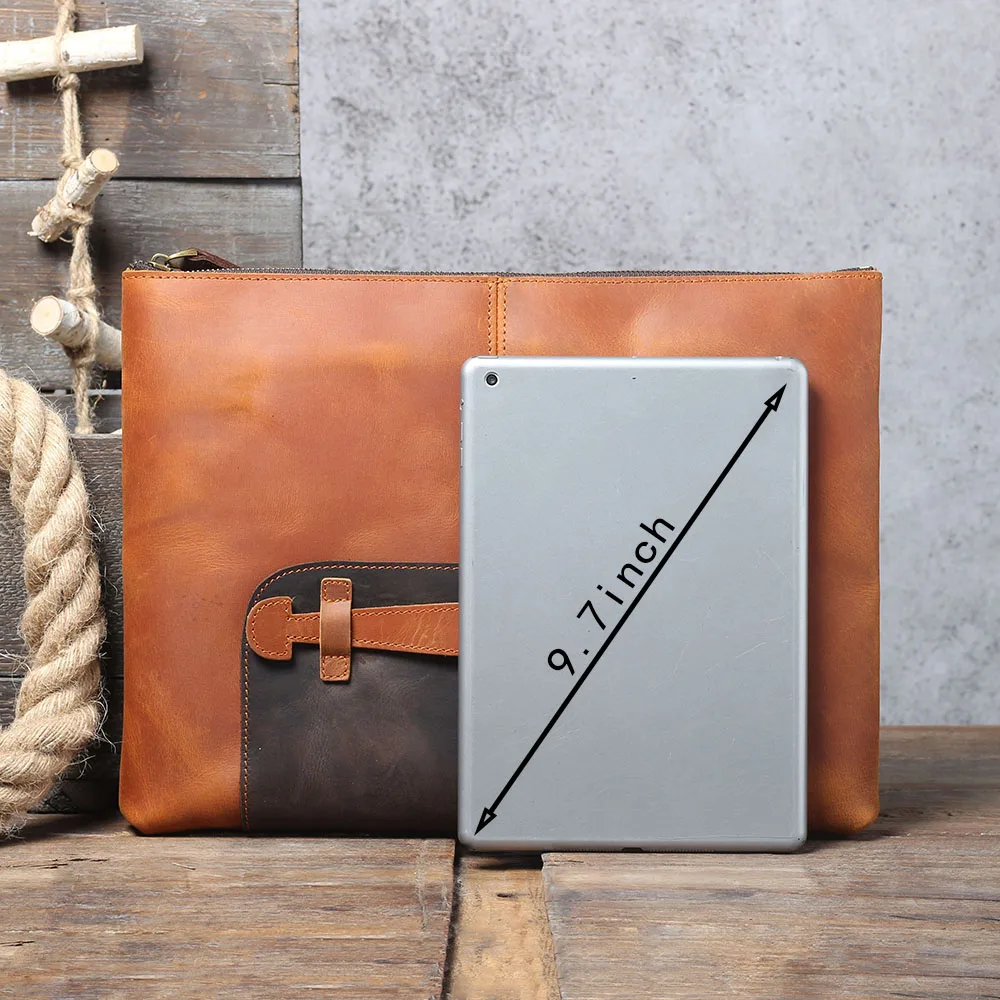 S.WORKER Clutch-Tasche aus echtem Vollnarben-Rindsleder, Herren-Handtasche, Vintage-Tasche, lässige Handtasche mit großem Fassungsvermögen für Herren – Detail 18