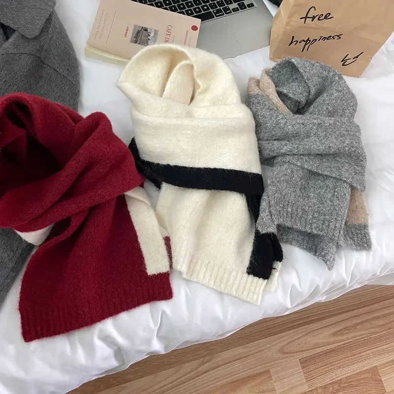 

High-end Imitation Cashmere Knitted Scarf Women's Winter Solid Color Versatile Thickened Warm Student Knitted Scarf Winter