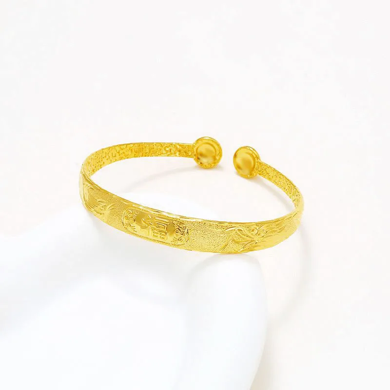 MxGxFam Chinese Style Blessing Bangles and Bracelets ( Opening ) for Women Bridal Wedding Jewelry 24 k Pure Gold Color