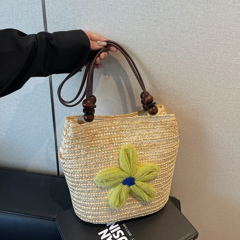 

Новинка 2024 года, соломенные тканые простые сумки на плечо на молнии, модные универсальные пляжные легкие женские сумки высокого качества