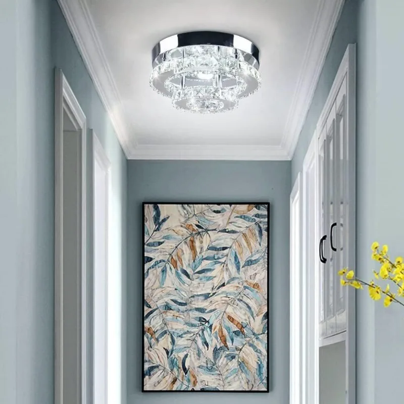 

Round LED Crystal Ceiling Light Aisle Lamps Modern Simple 110V-220V Corridor Entrance Small Balcony Light