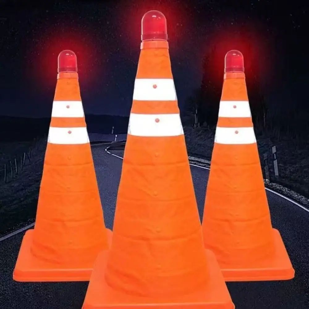 Orange Color LED Light Reflective Cone Foldable Design Telescopic Design Reflective Traffic Cone Reflective Stripes